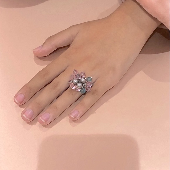 GIFT 🎁 Pastel Pink Blue cluster rhodium plated.925 Sterling silver Ring 6 - Picture 2 of 9